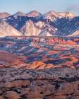 USA, Utah, Moab. Arches National Park, La Sal Mountains at sunset in winter Art Print